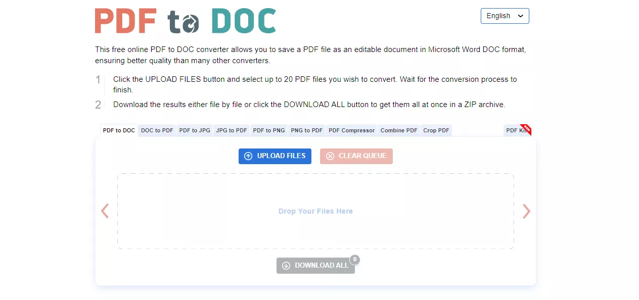 the first page interface of pdf to doc