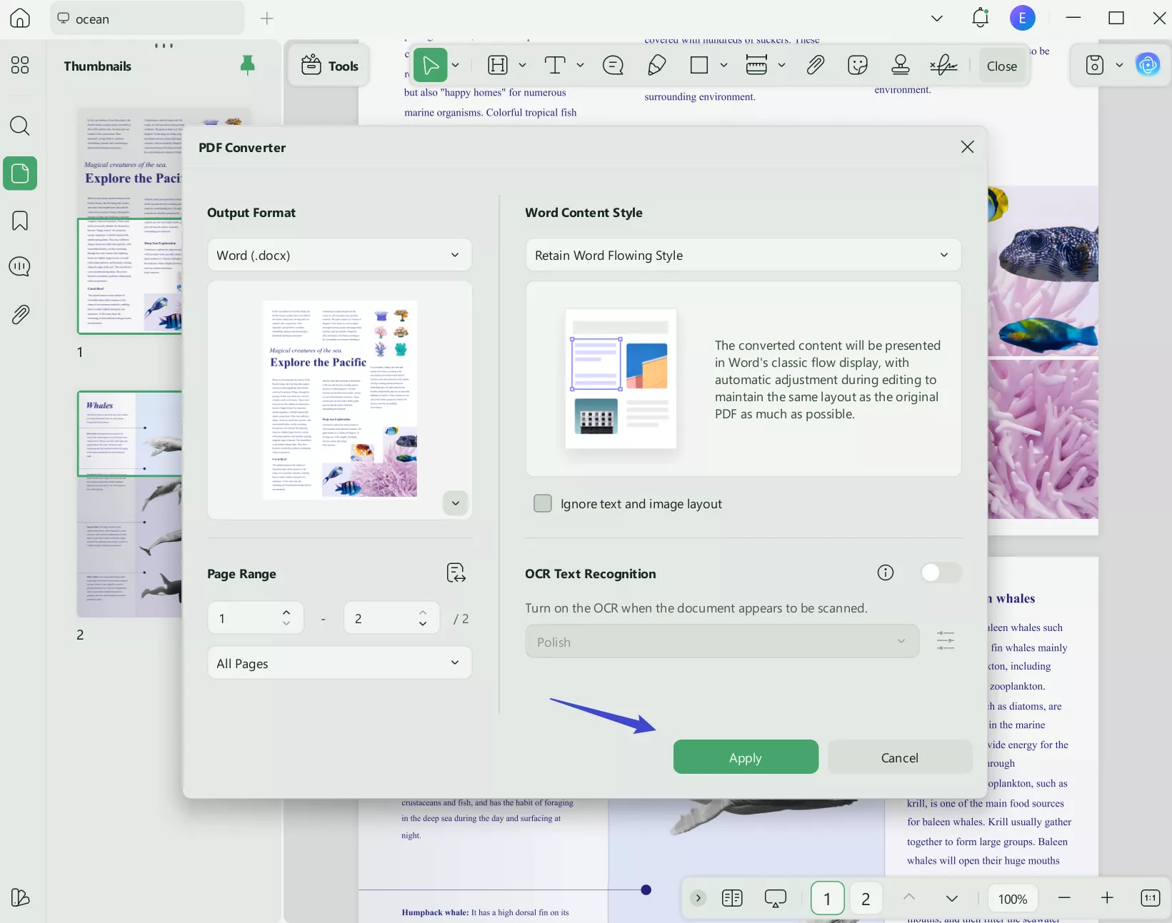 copy pdf to word with export pdf feature