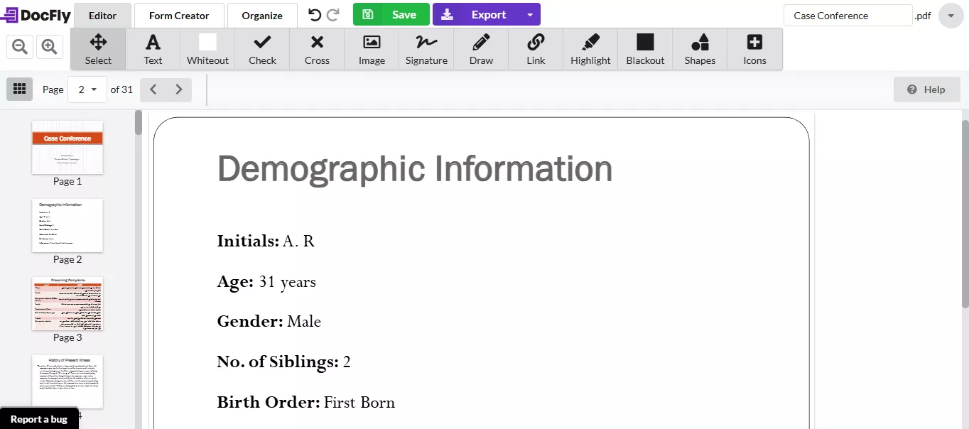 docfly working interface