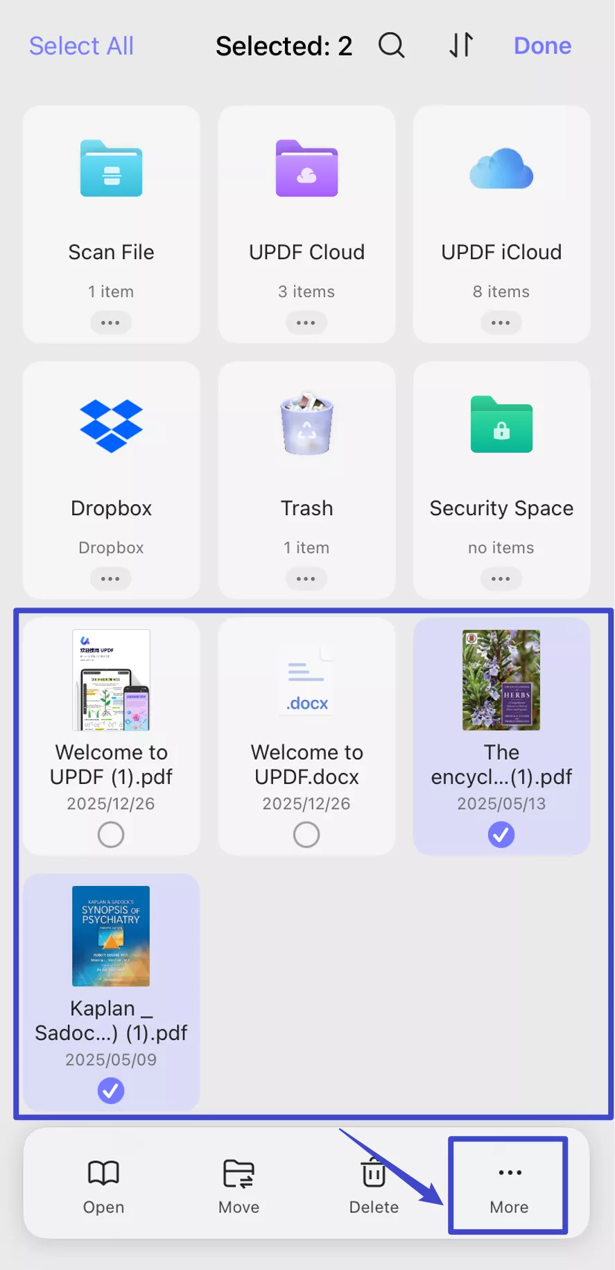 select the more icon