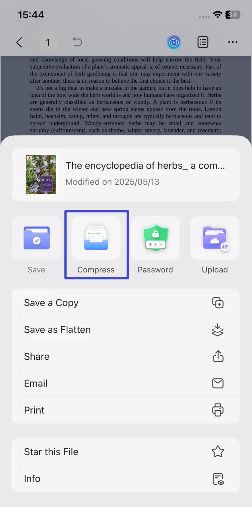 tap on the compress option