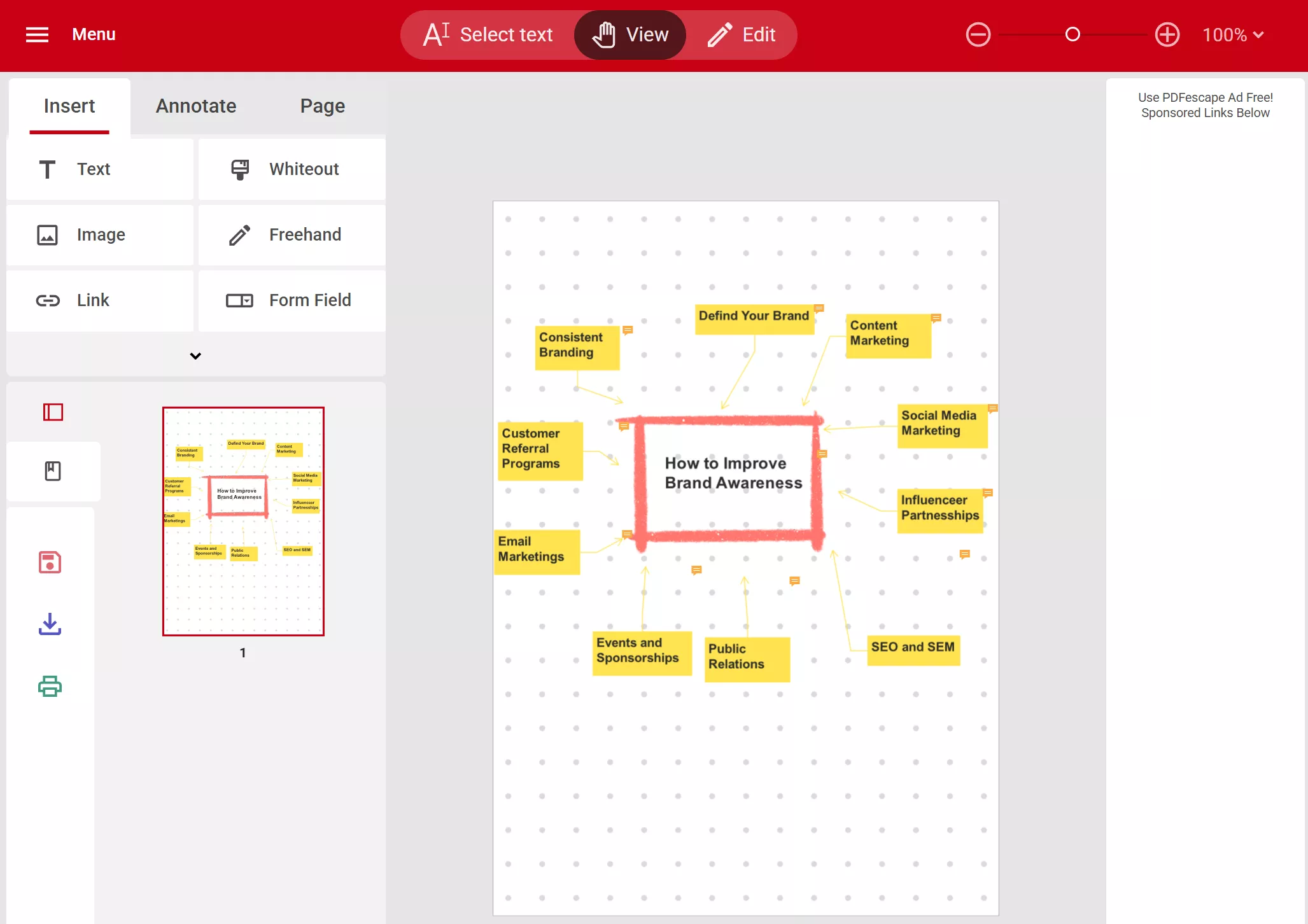 PDFescape online pdf editor features
