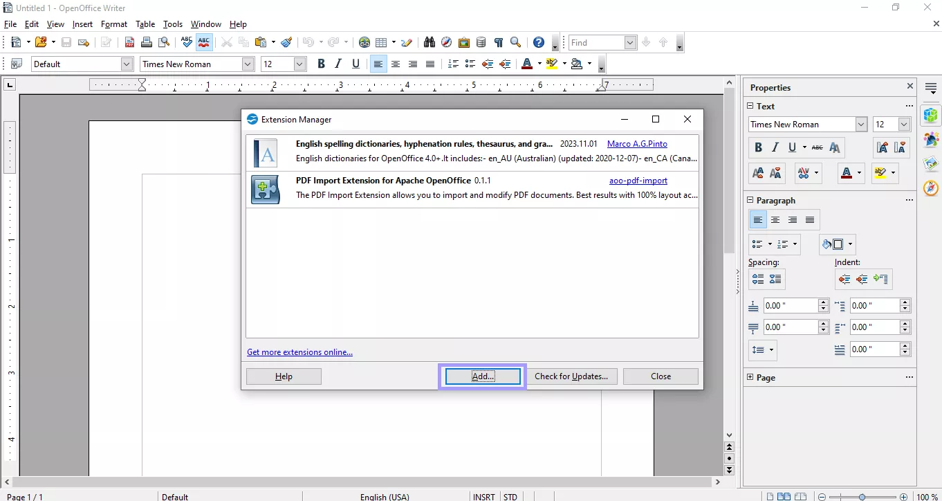 add the plugin in open office
