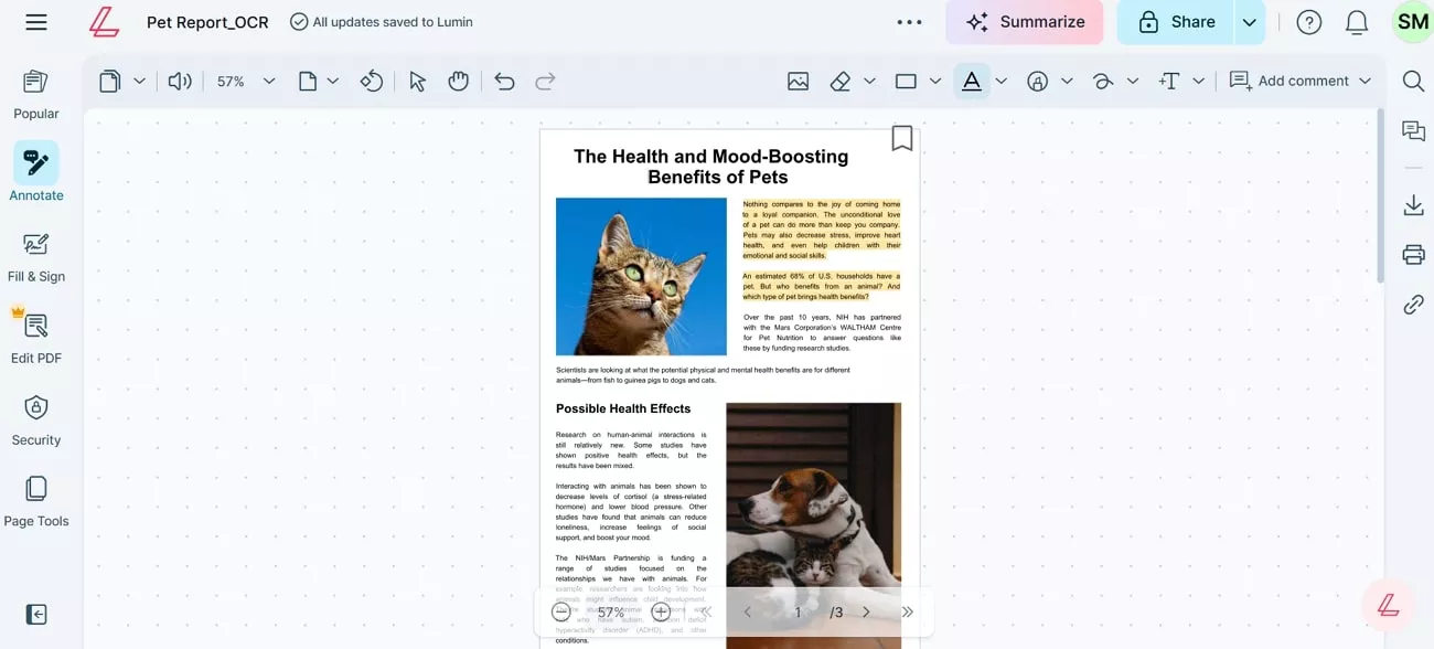 PDFにオンラインで注釈を付ける lumin pdf editor