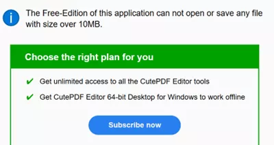 size limitation of CutePDF editor