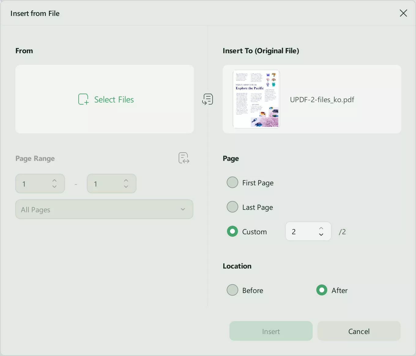 select pages to insert