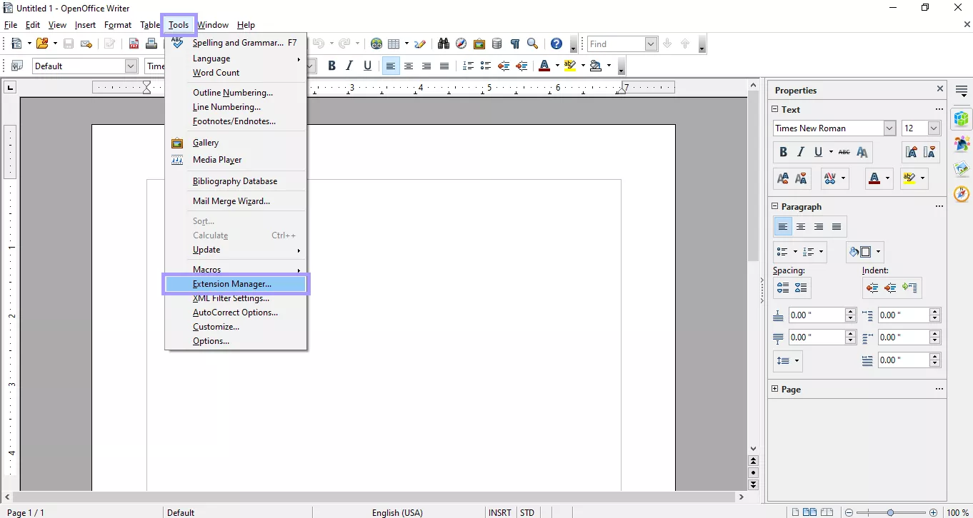 open extension manager open office