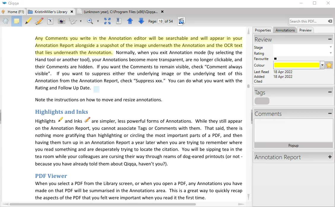 ventanas de la aplicación de anotación PDF qiqqa