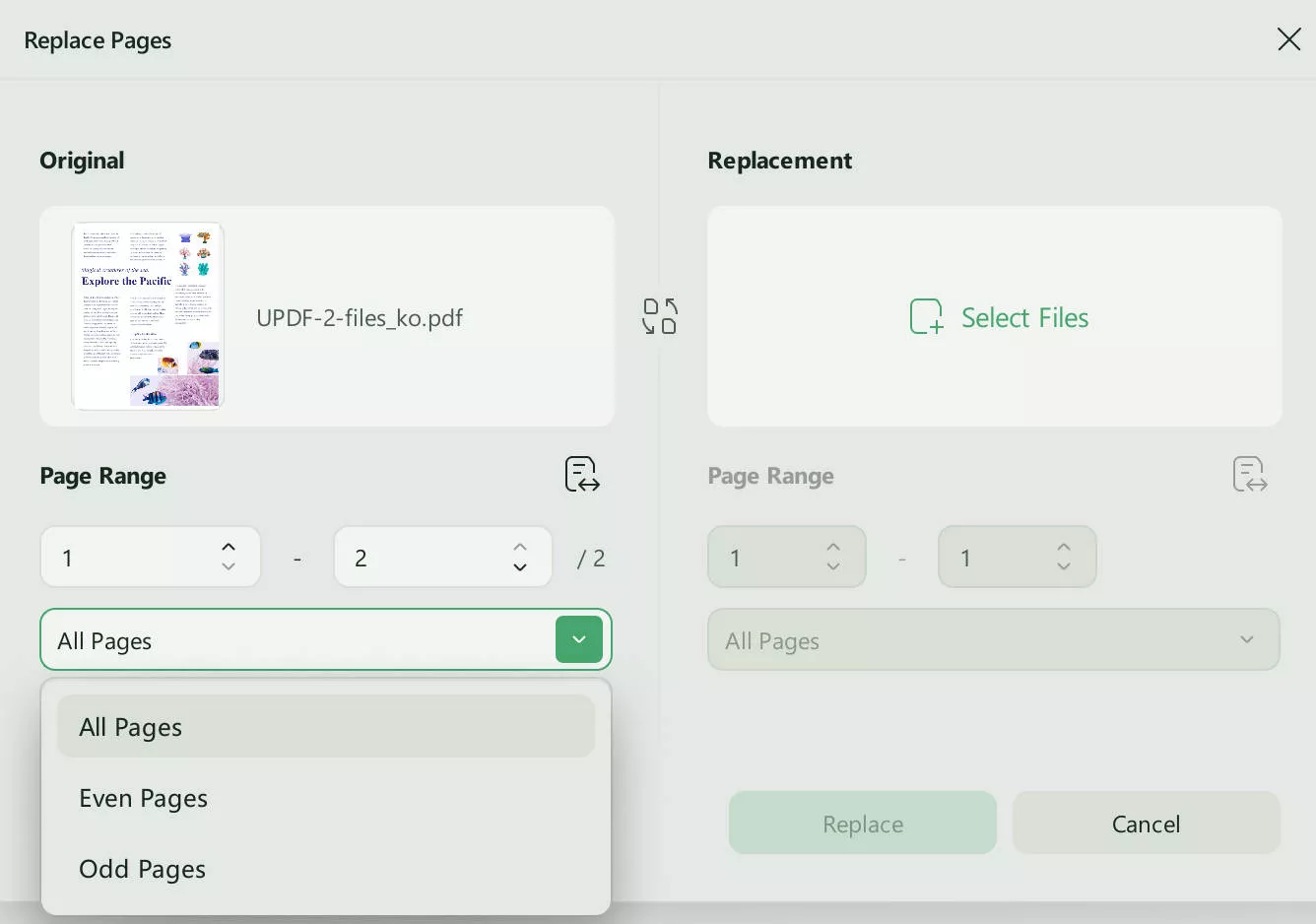 select pages to replace