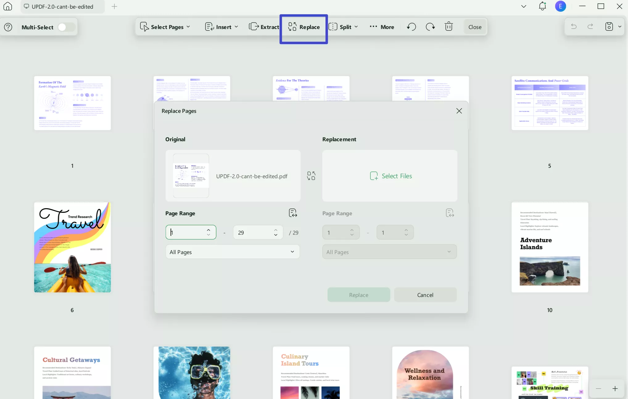 Replace the page with updf windows