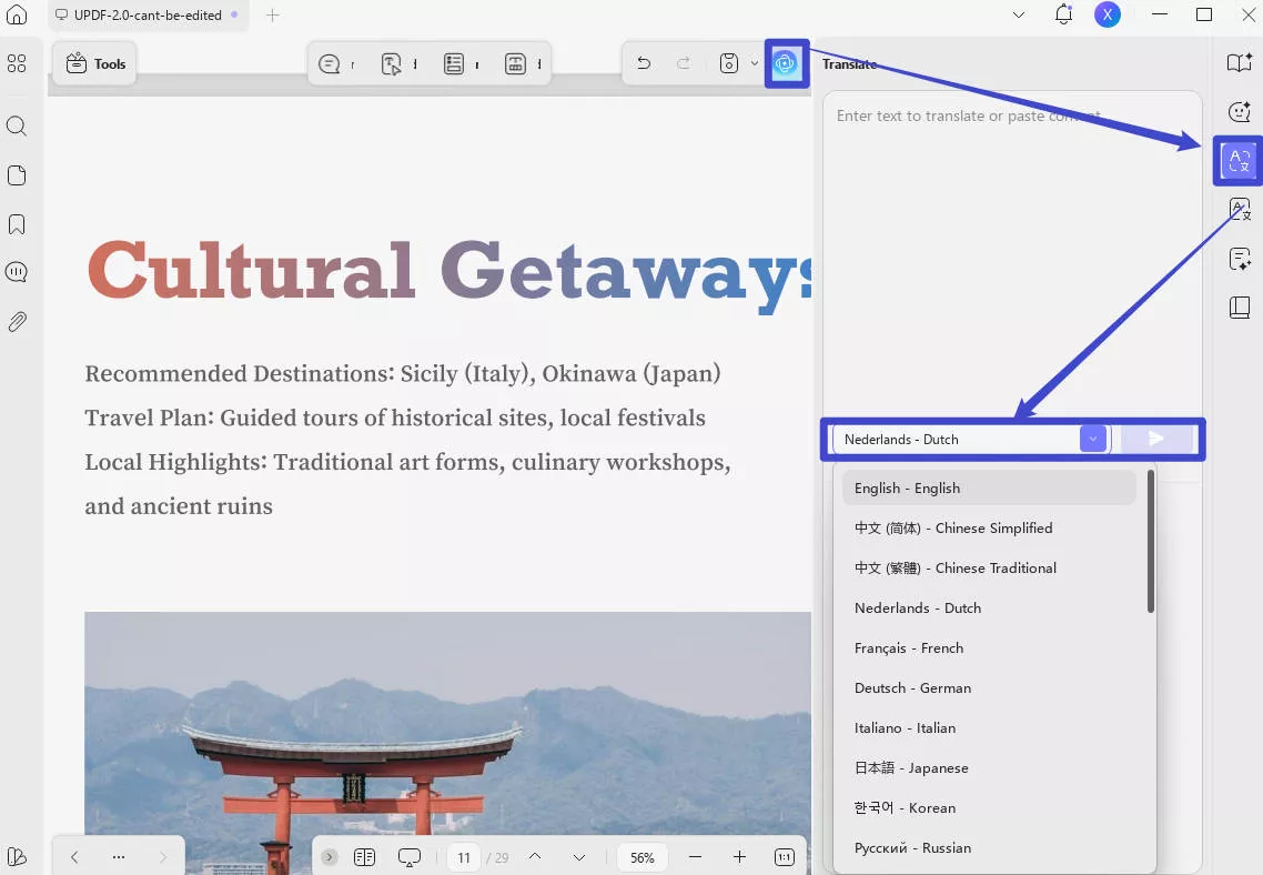 Save translation as notes in PDF