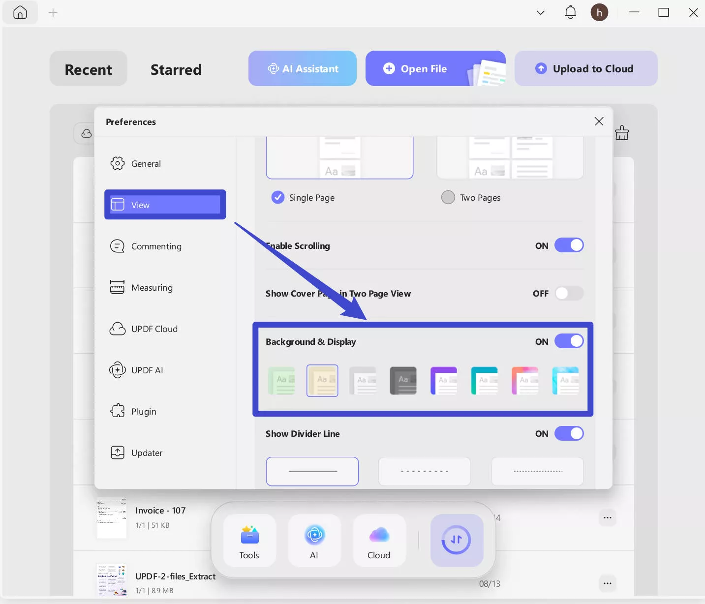 change its theme and background updf windows