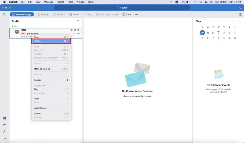 save outlook email as pdf mac