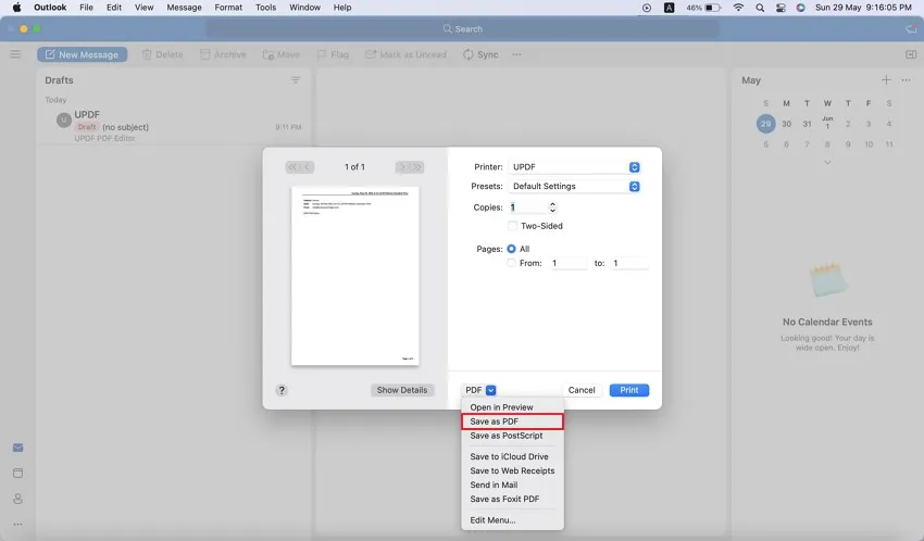 export outlook email to pdf on mac