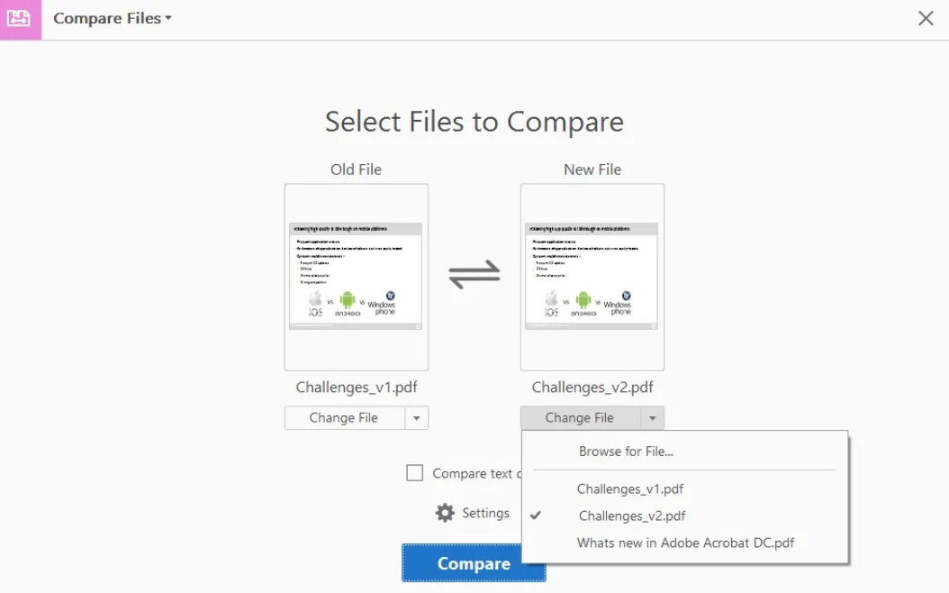 compare pdfs mac compare in adobe