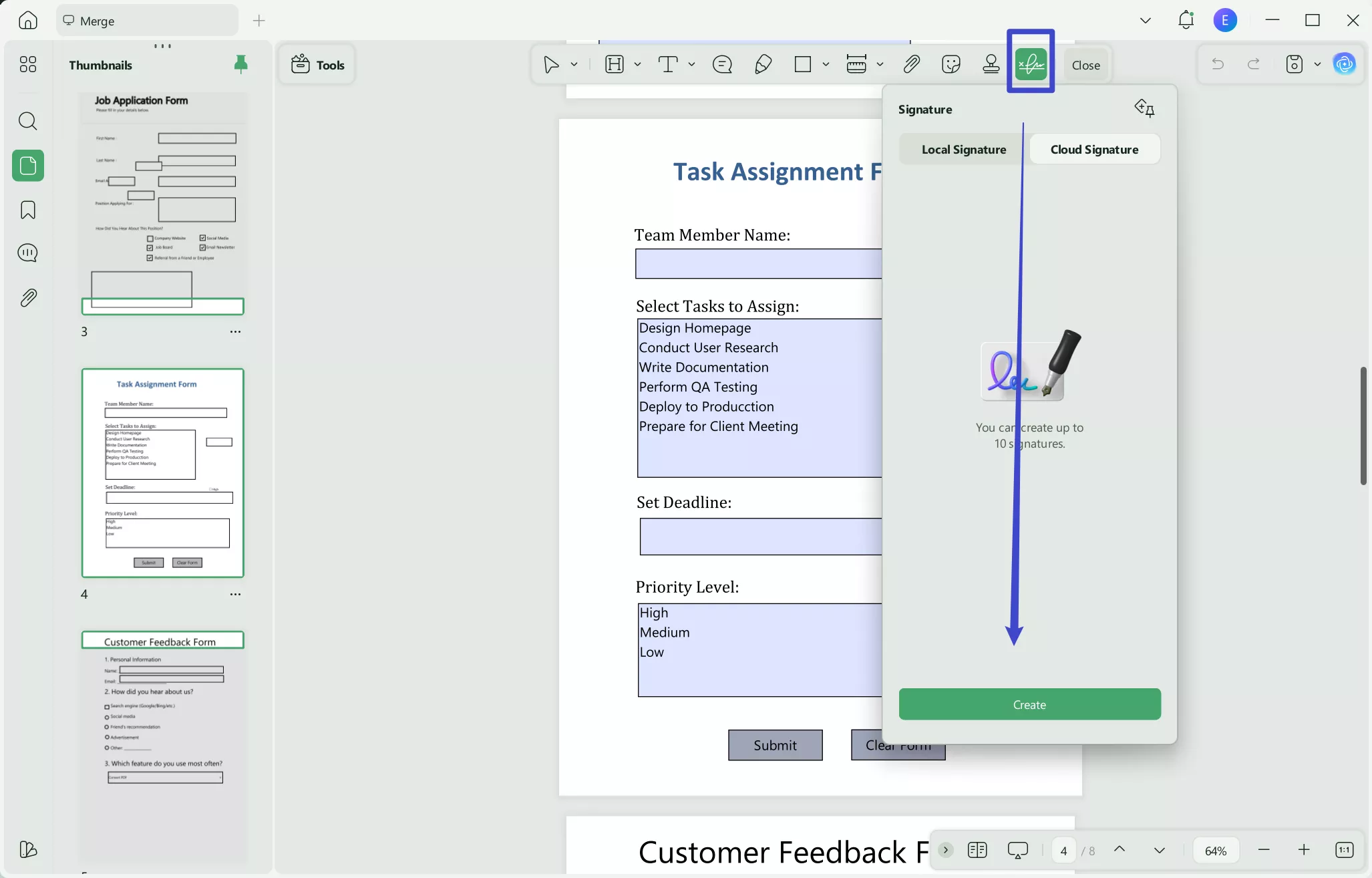 select the signature tool and click create updf windows