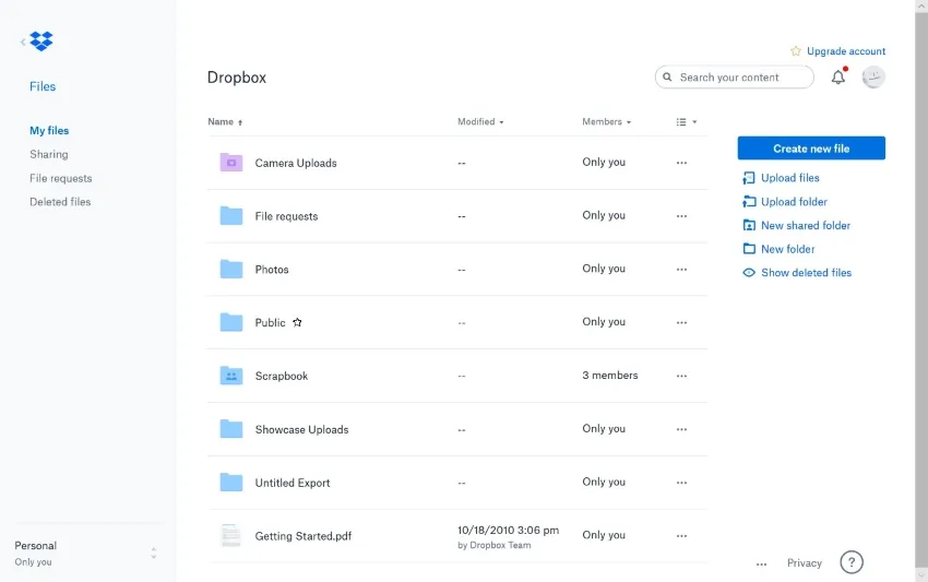 dropbox file sharing app