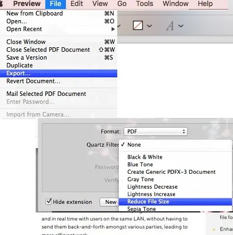 ridurre dimensione file pdf mac con Anteprima