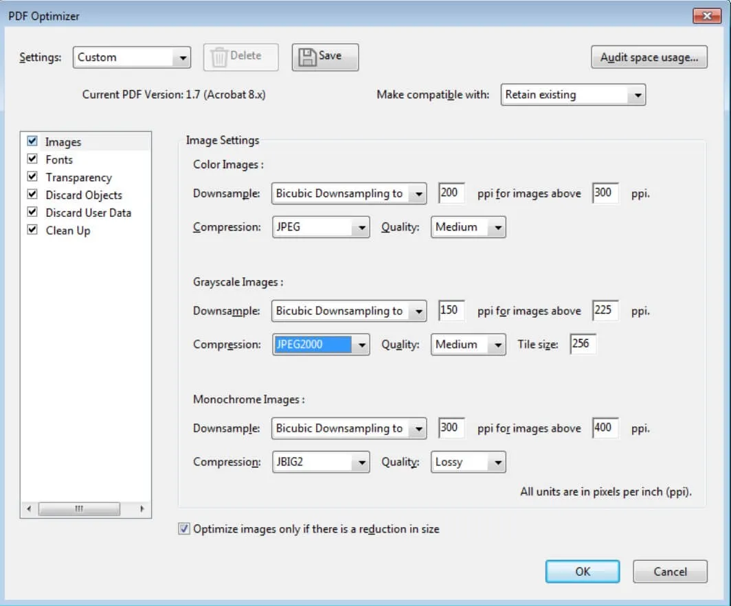 Modifier les paramètres dans l'Optimiseur de PDF