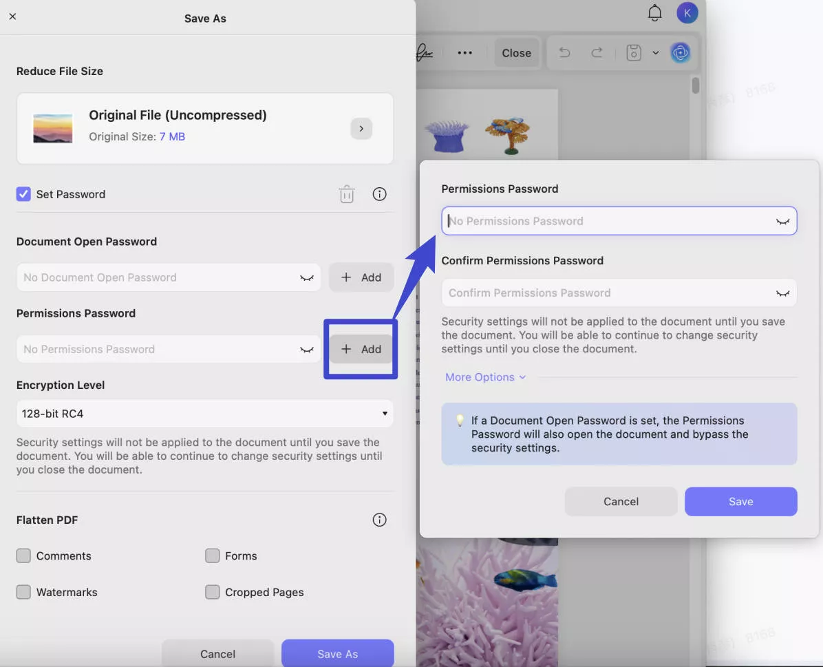permission add password to pdf mac