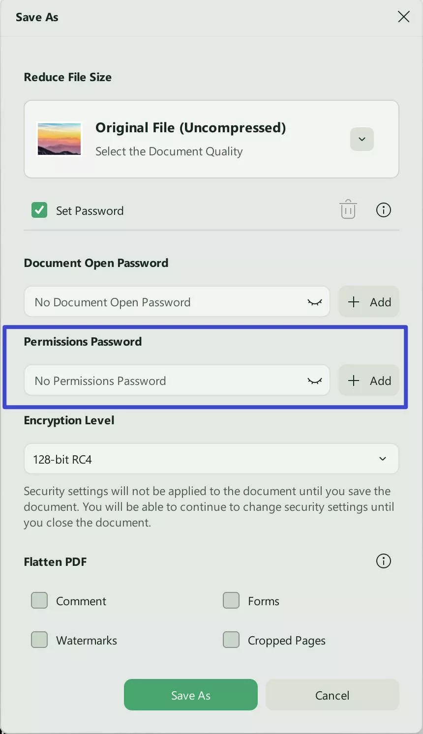 lock pdf with permission
