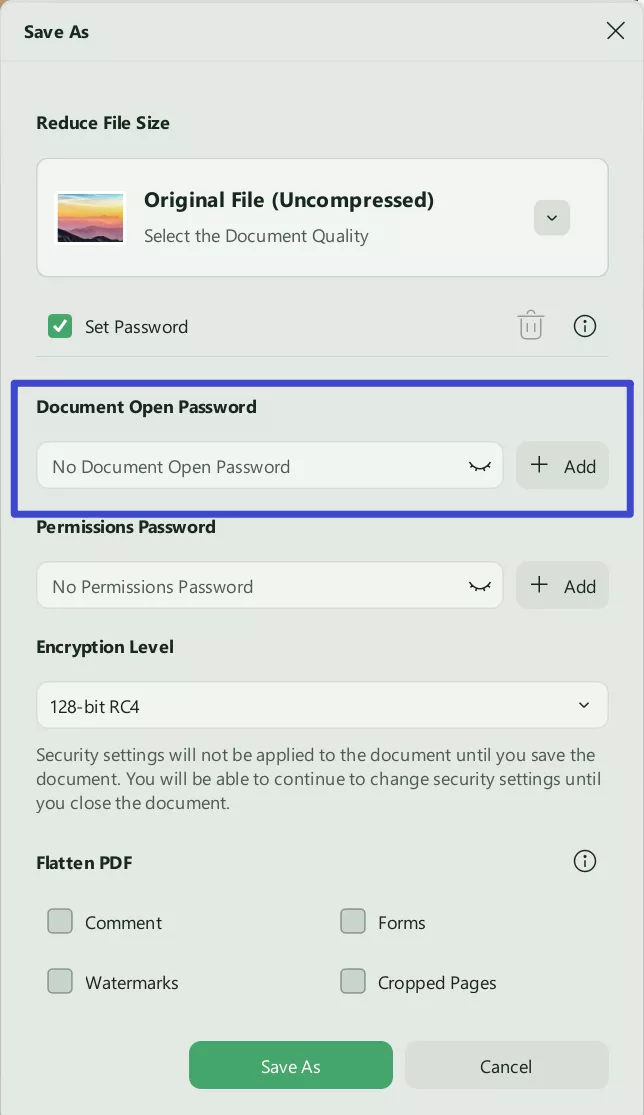change pdf permissions