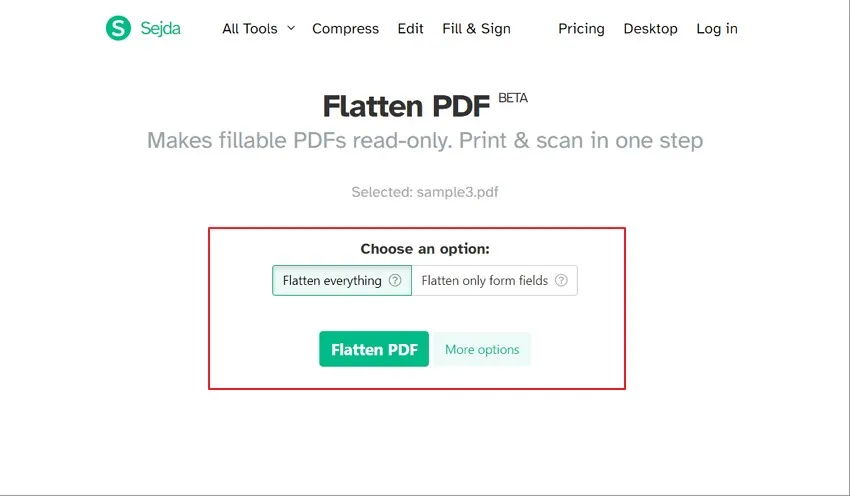 flatten pdf form sejda