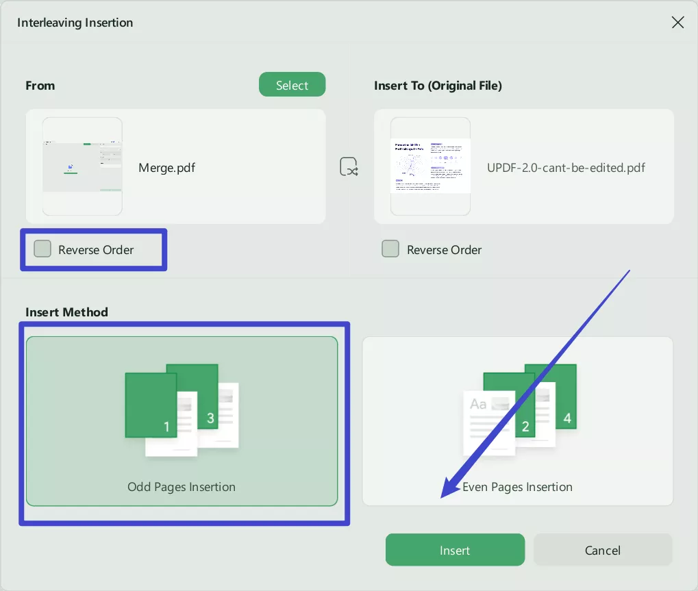 customize the settings and click insert