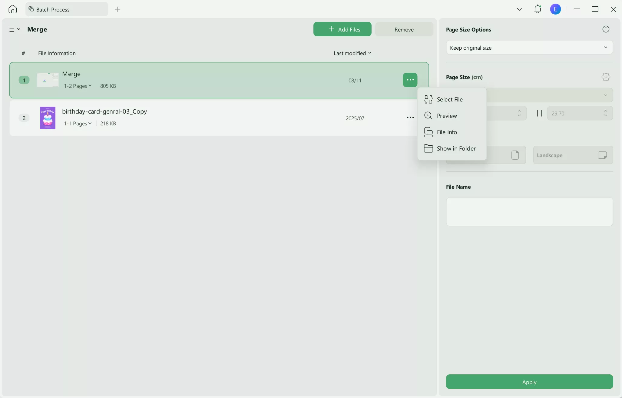 set page ranges and click apply in batch combine in UPDF on Windows