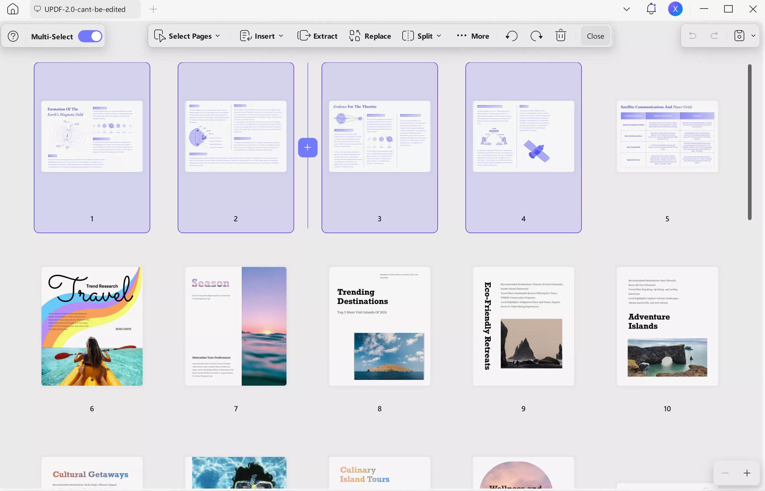 select pages in organize pdf to extract updf windows