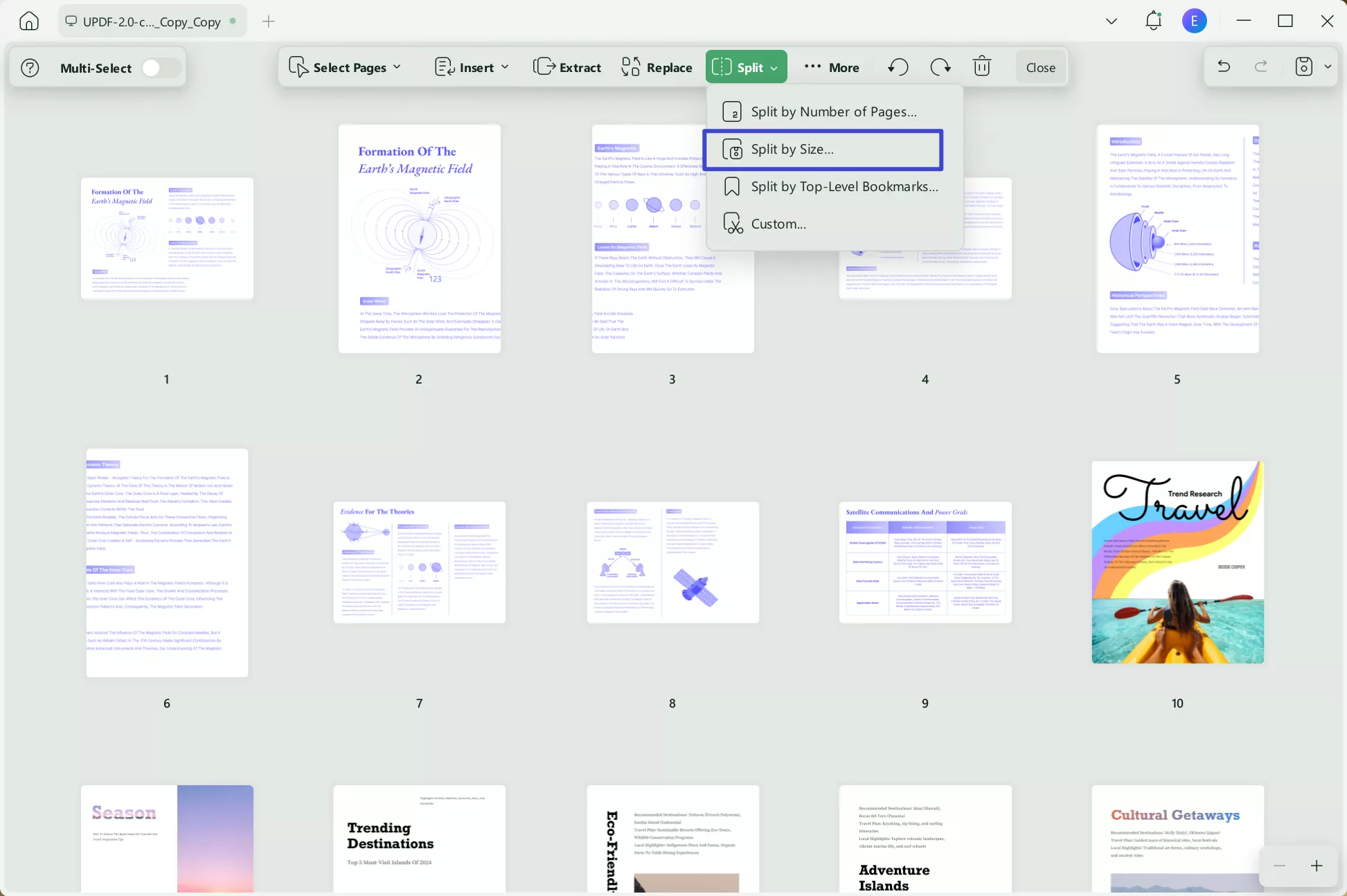 access split by size option