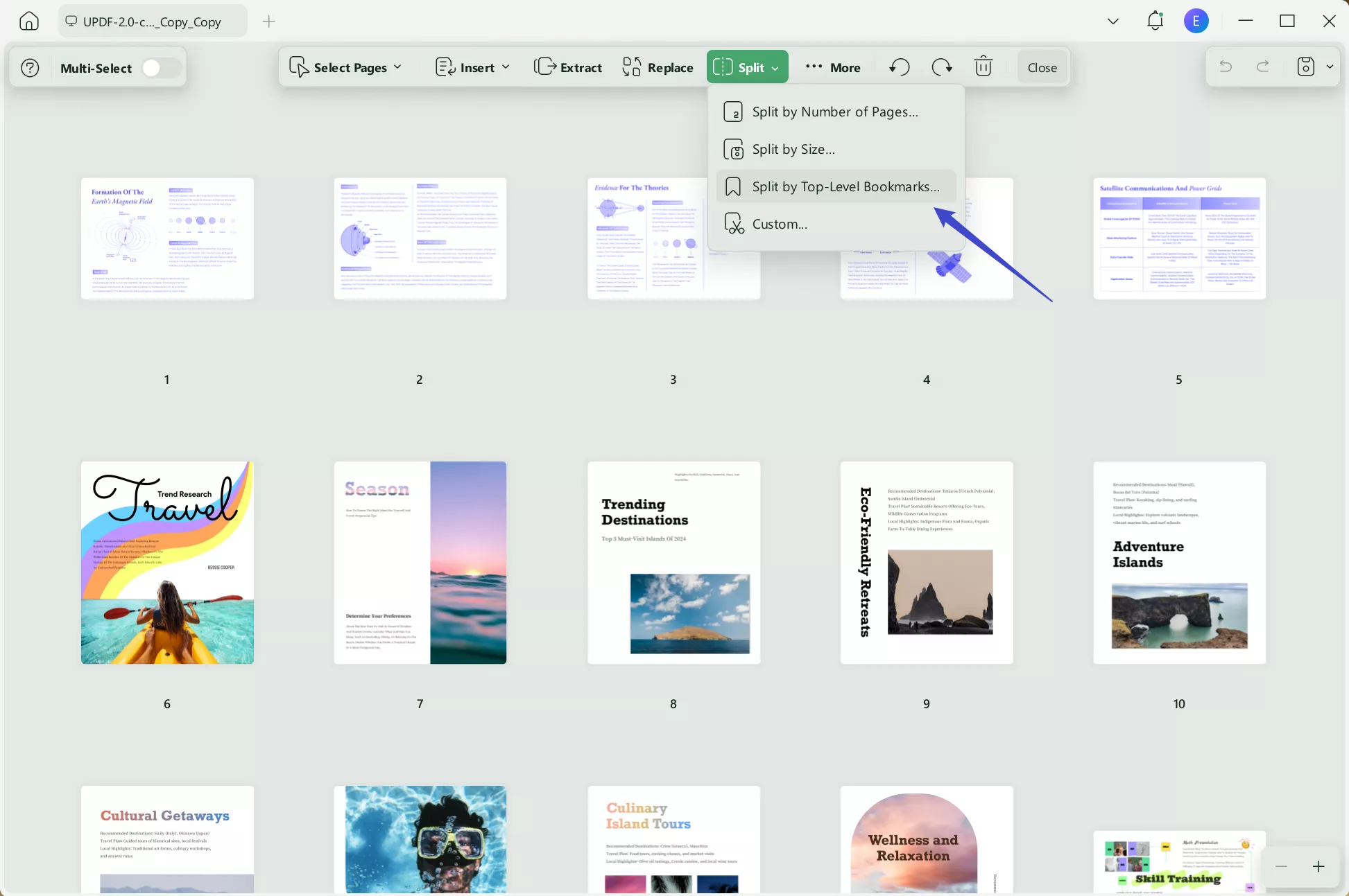 access split by bookmarks option