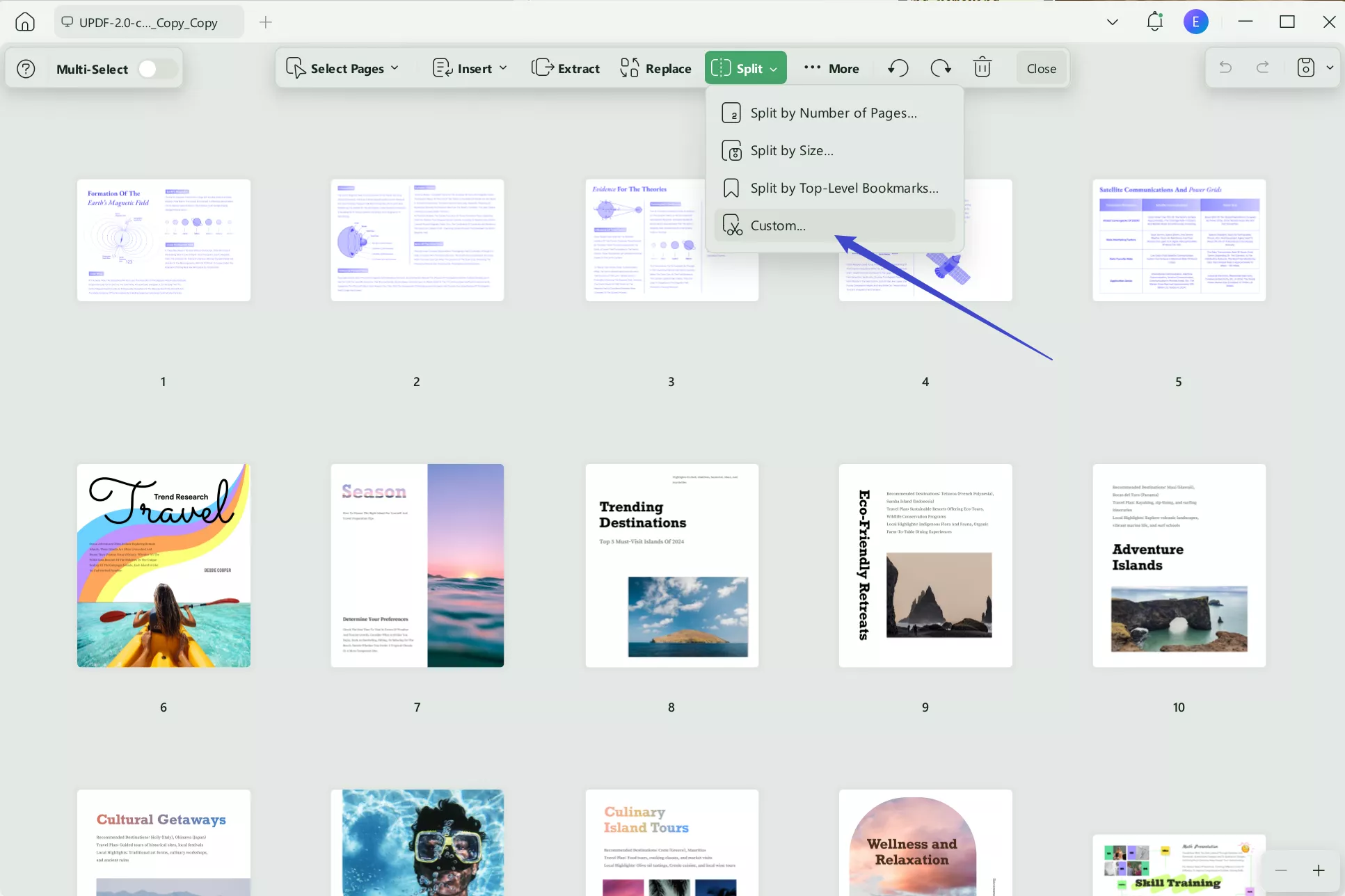 select custom split range feature