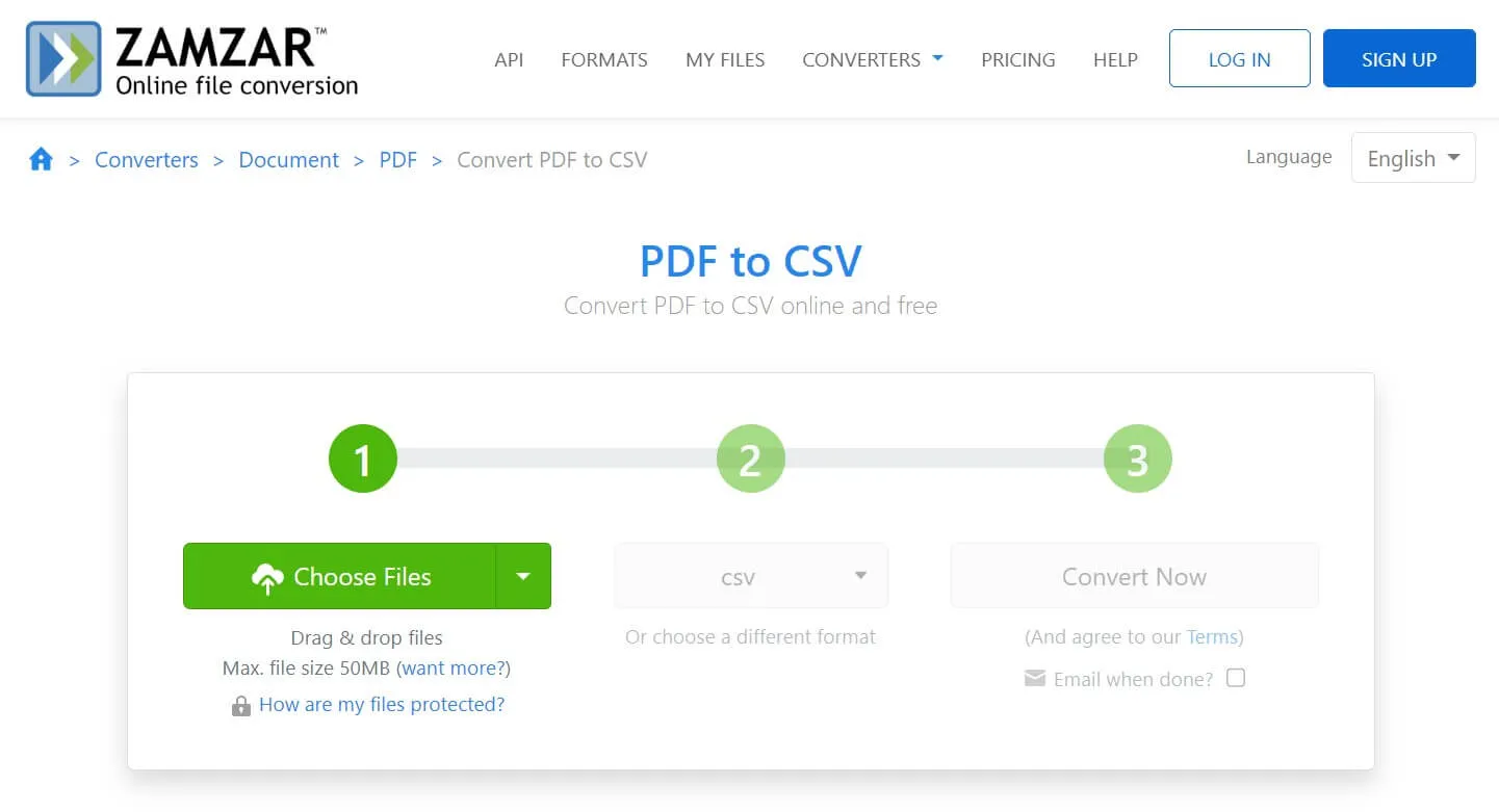 convertidor de pdf a csv zamzar