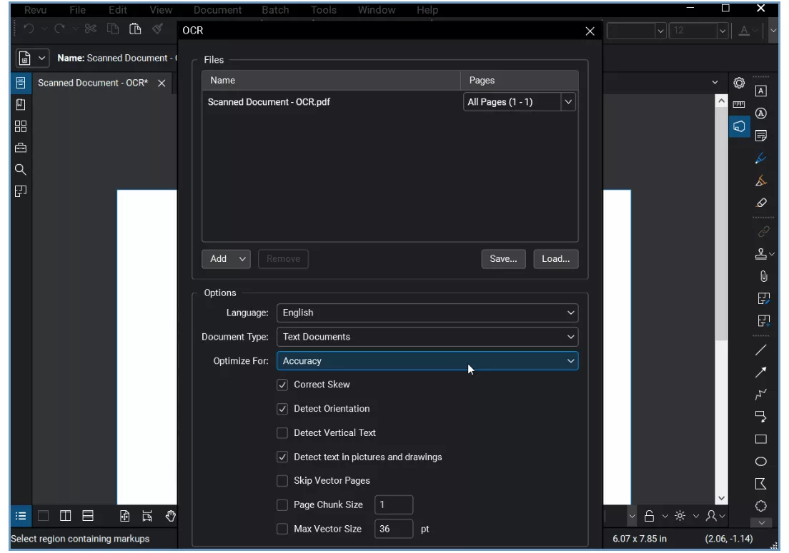 adjust OCR options