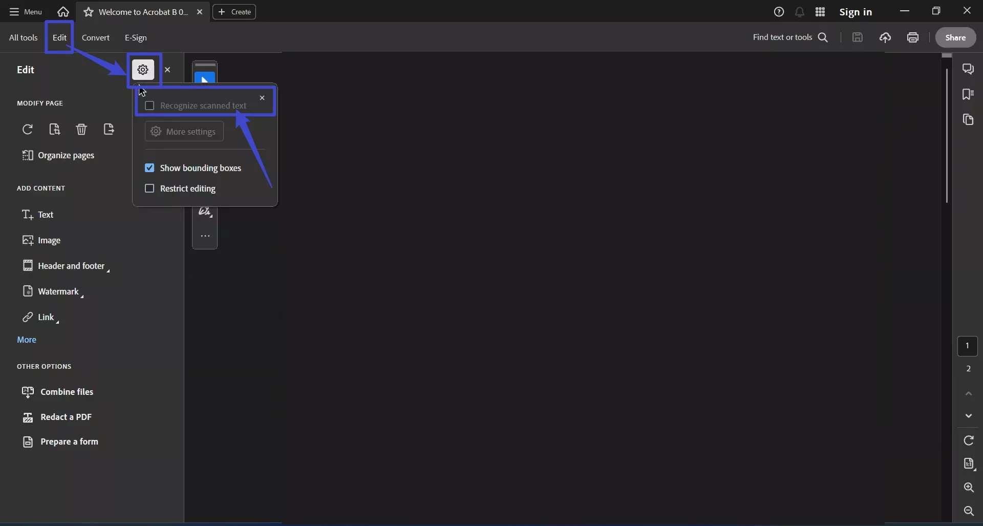 enable recognize scanned text automatically