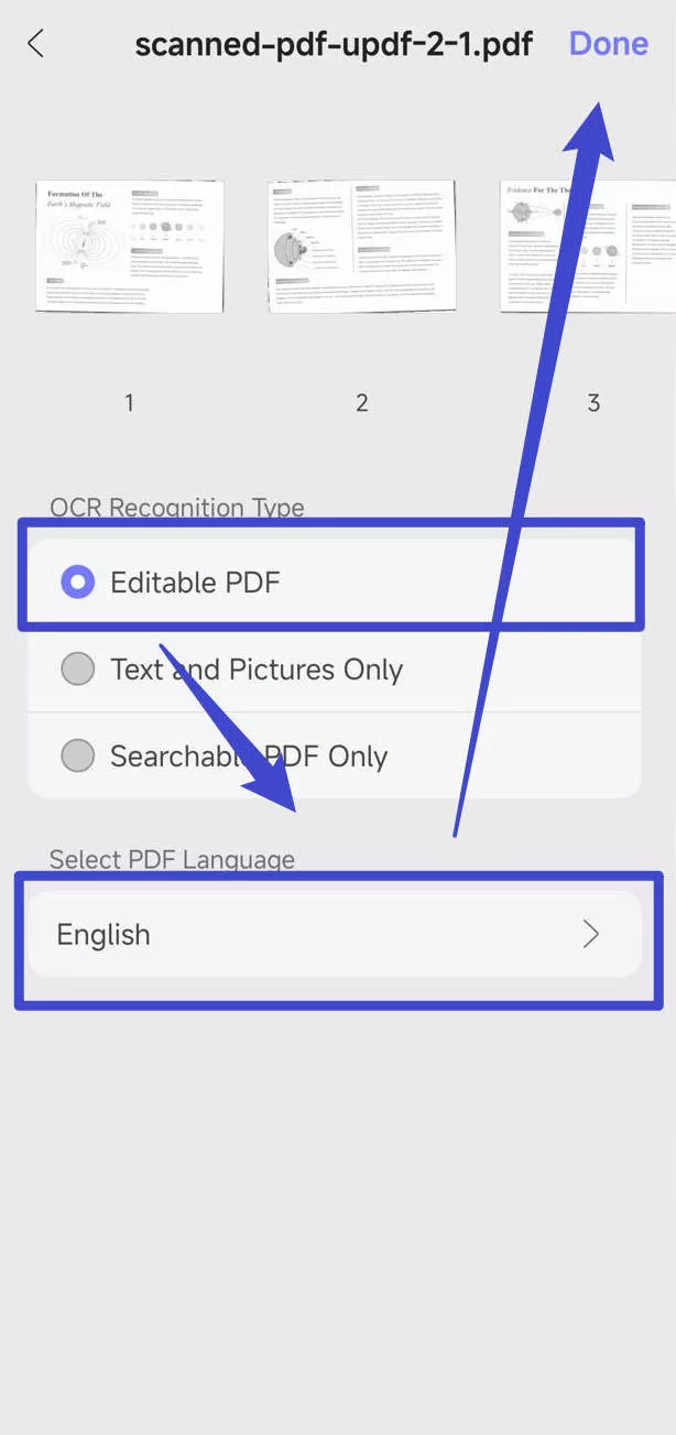 OCR scanned PDF with UPDF on Android