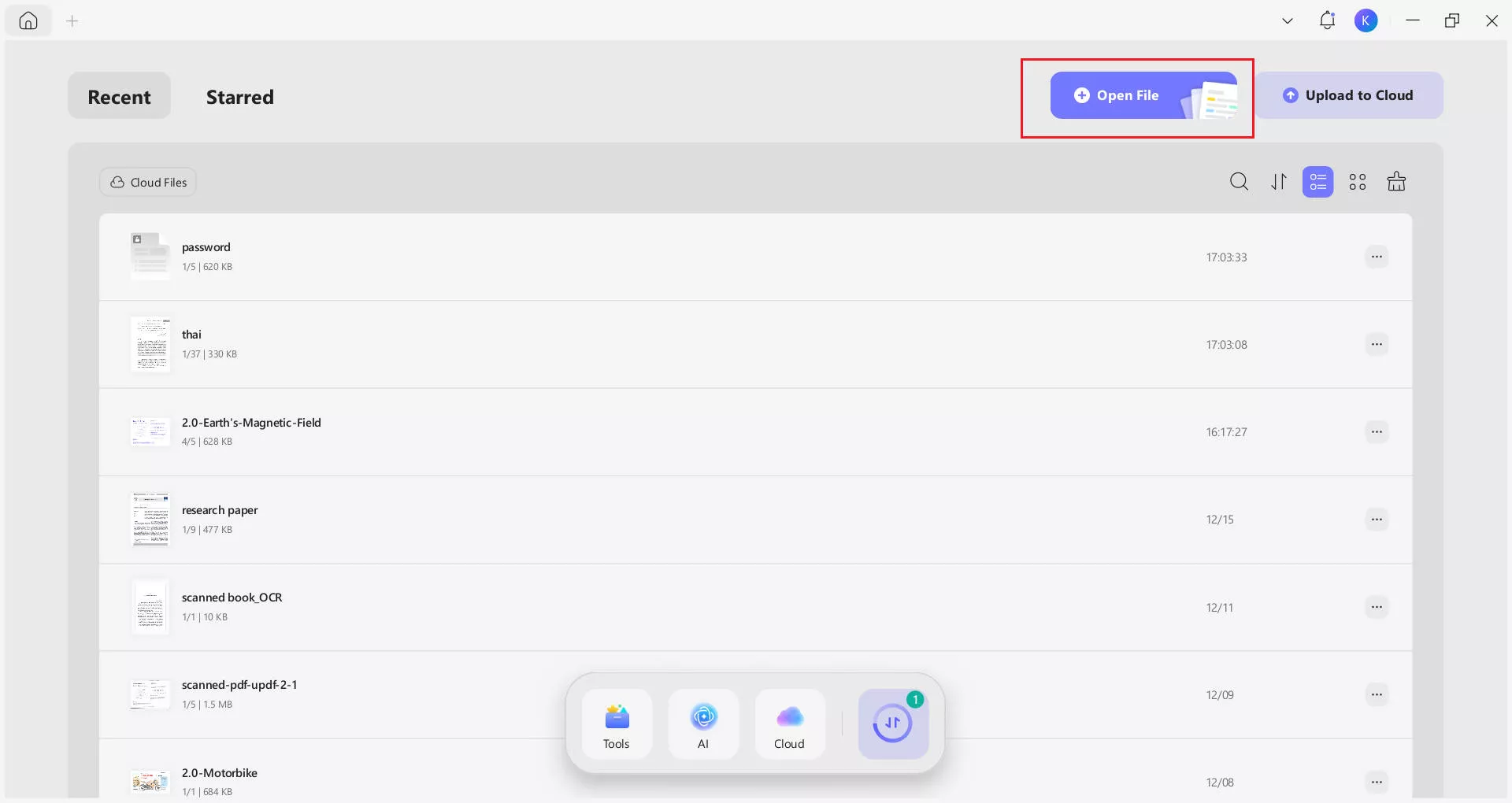 open file on updf desktop
