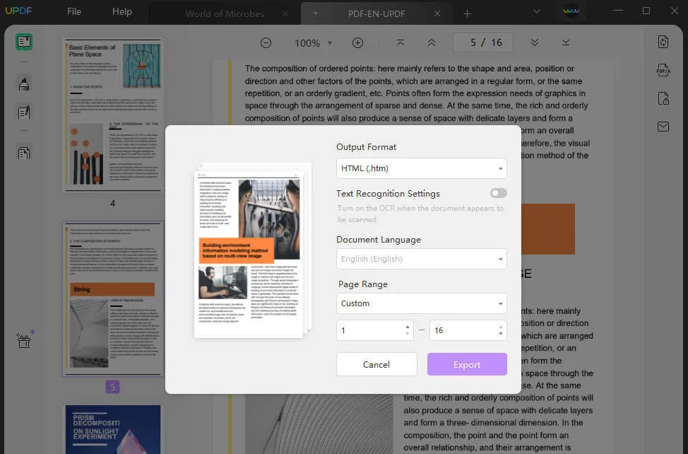 esportare e convertire pdf in html