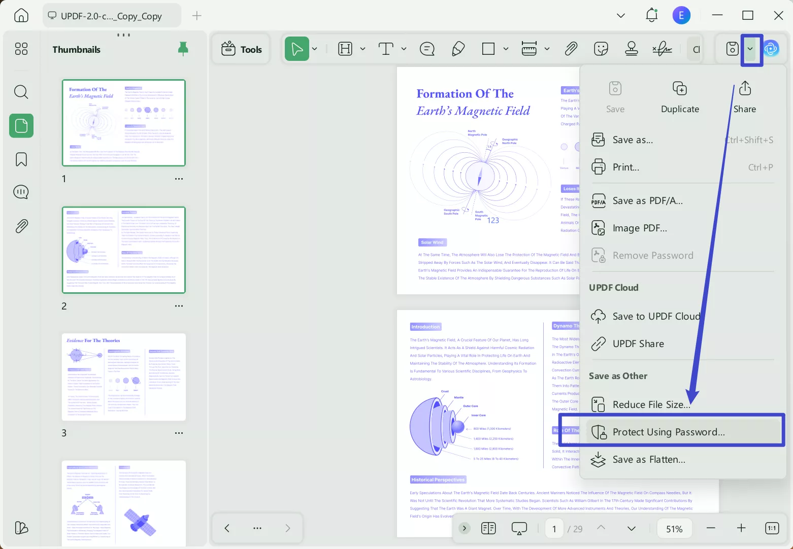 remove permissions from pdf by clicking protect using password icon