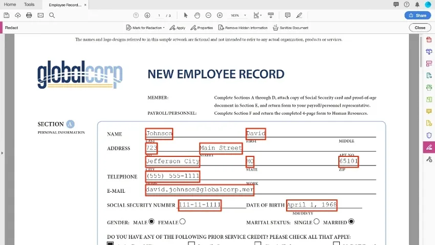 mark the elements for redaction with adobe to redact pdf free