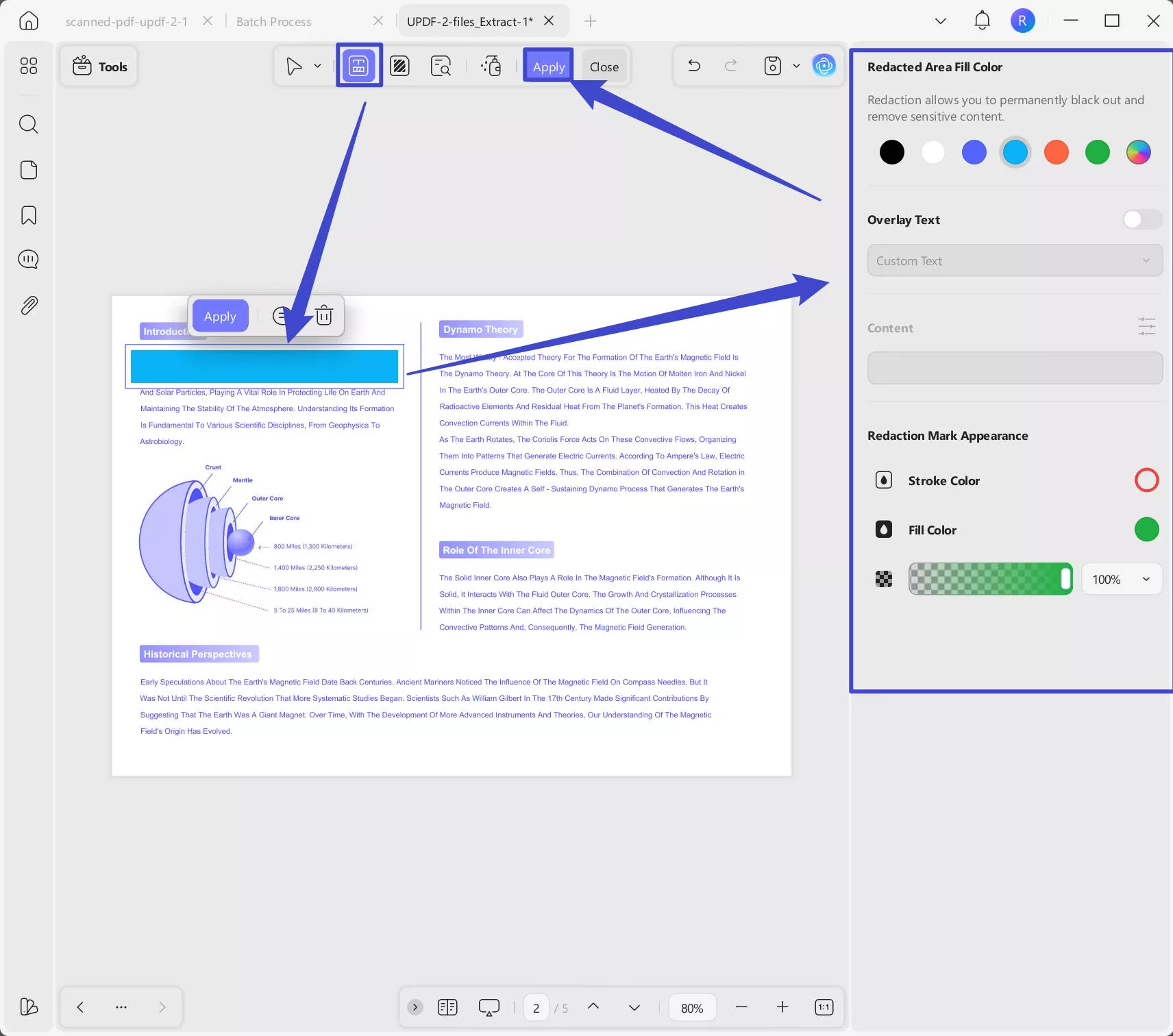 redact text in the top menu