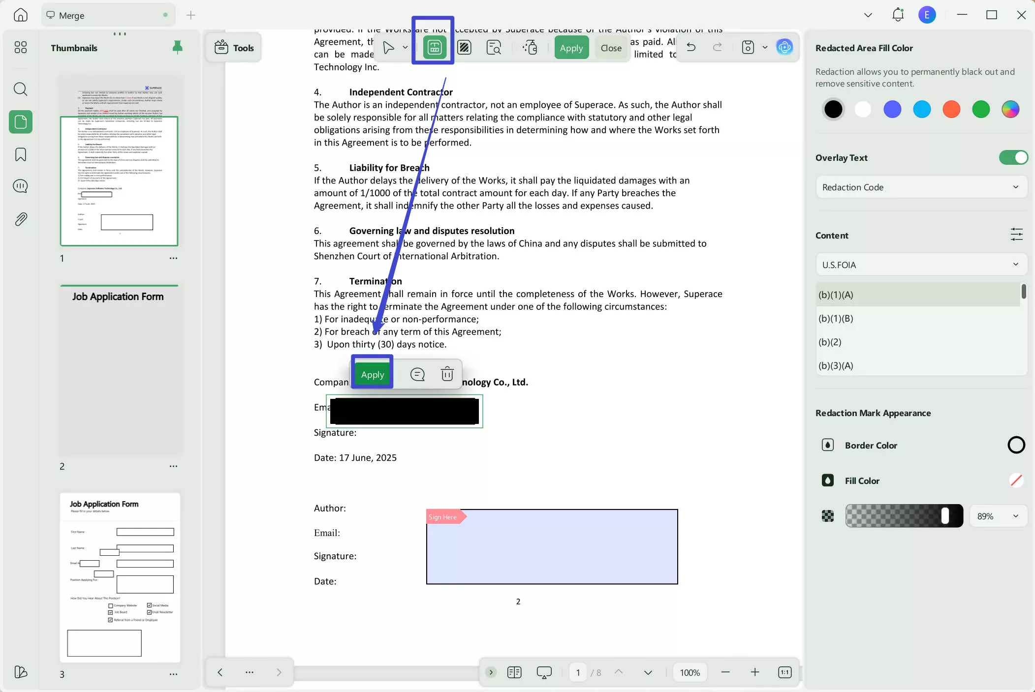 mark for redaction hide text in pdf