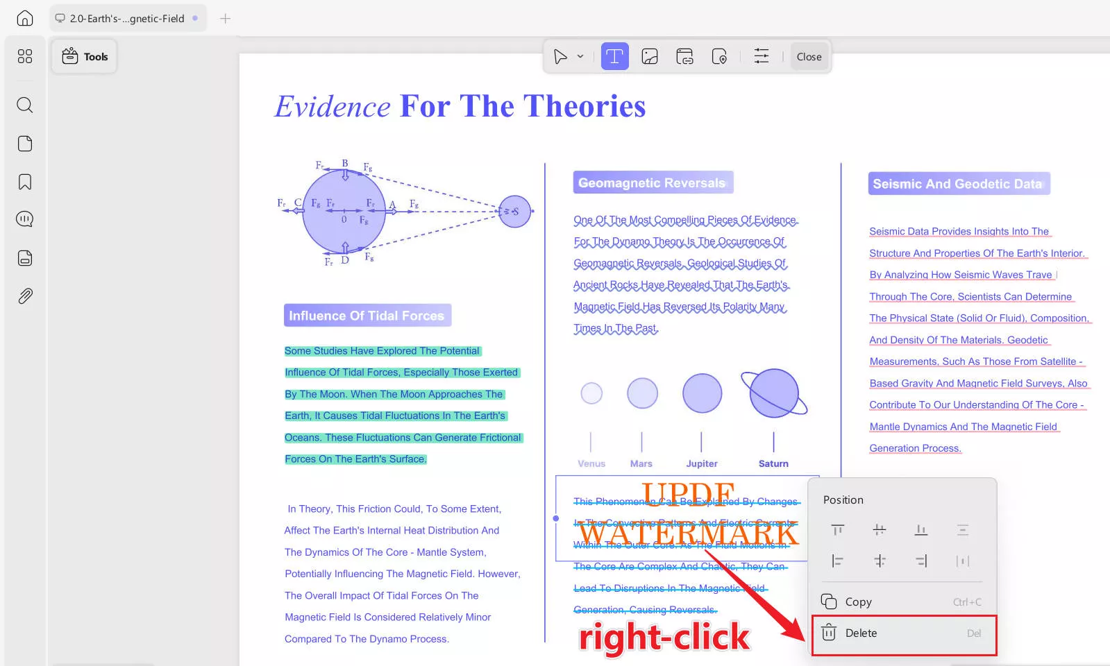 right click to delete watermark updf