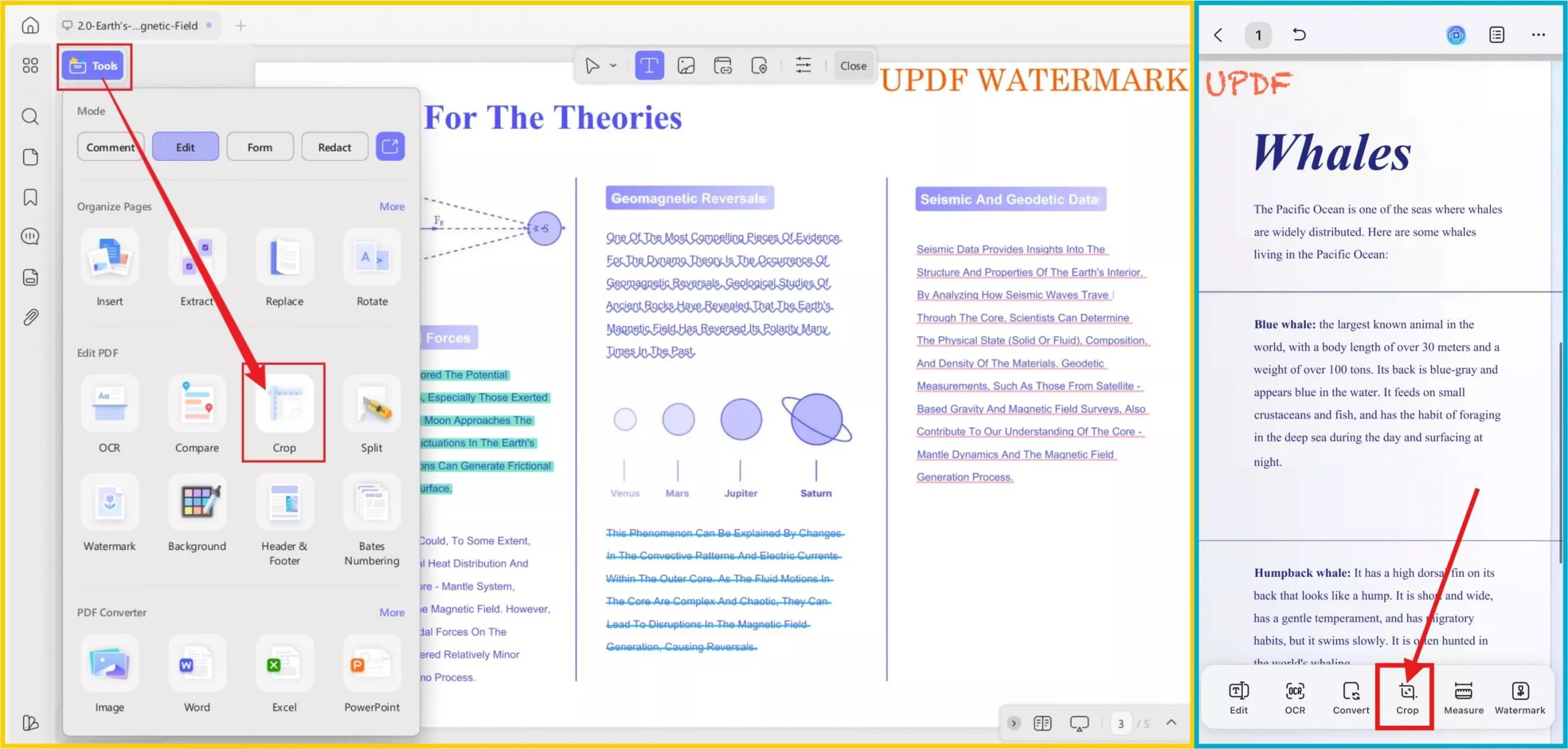 select crop on updf mobile and desktop