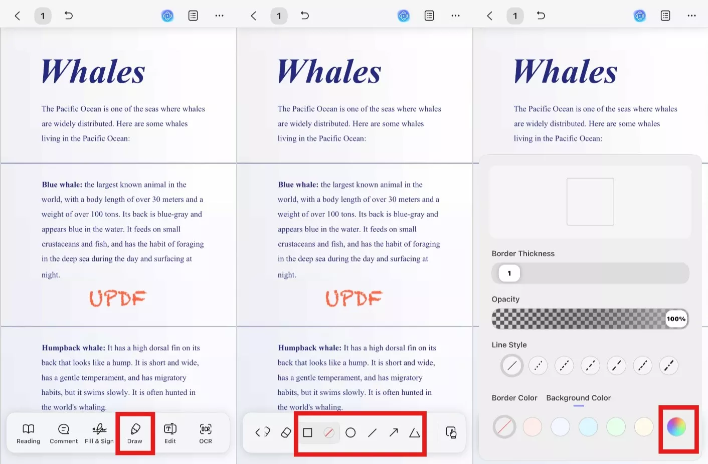 select draw on updf mobile