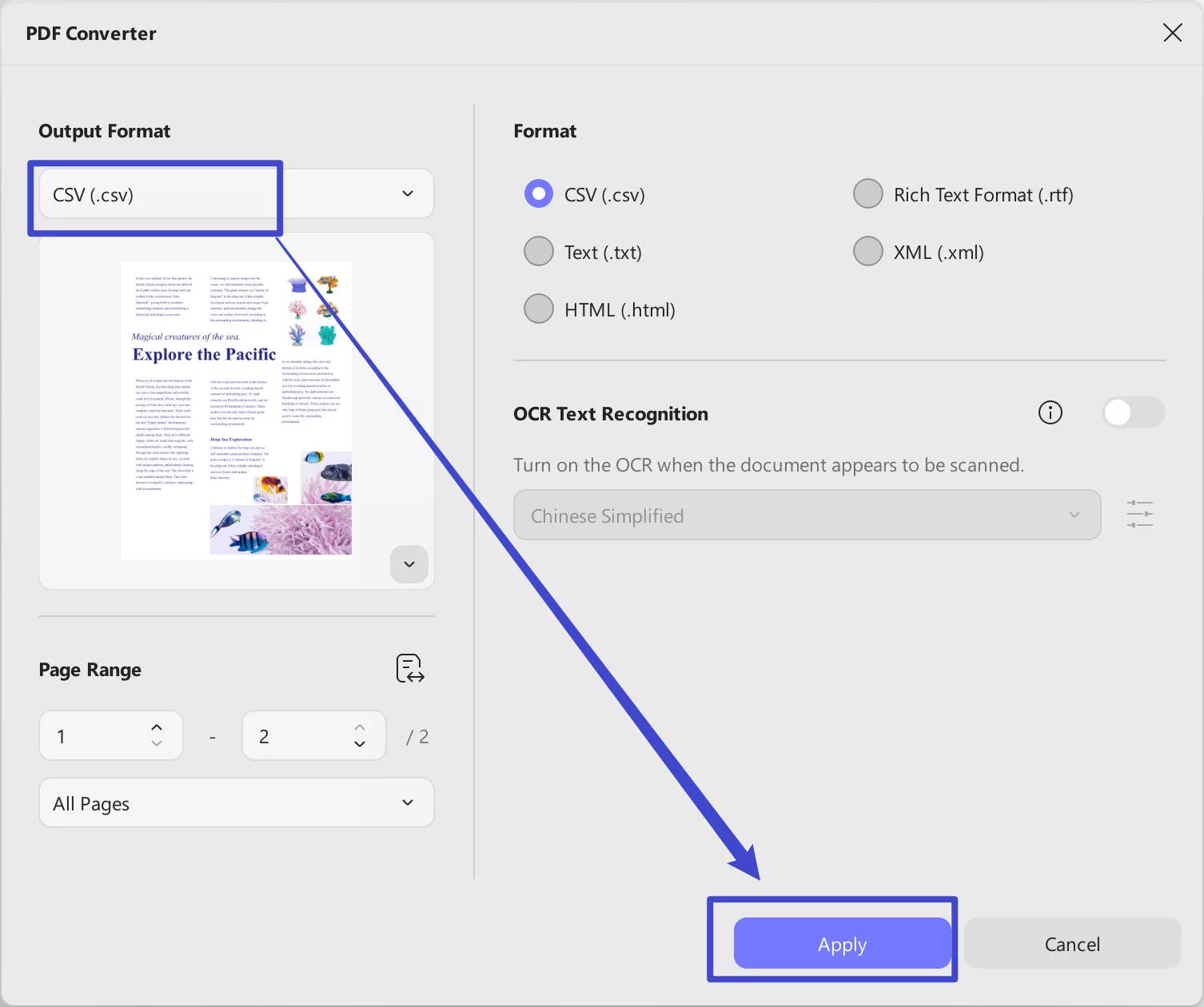 convert feature of updf