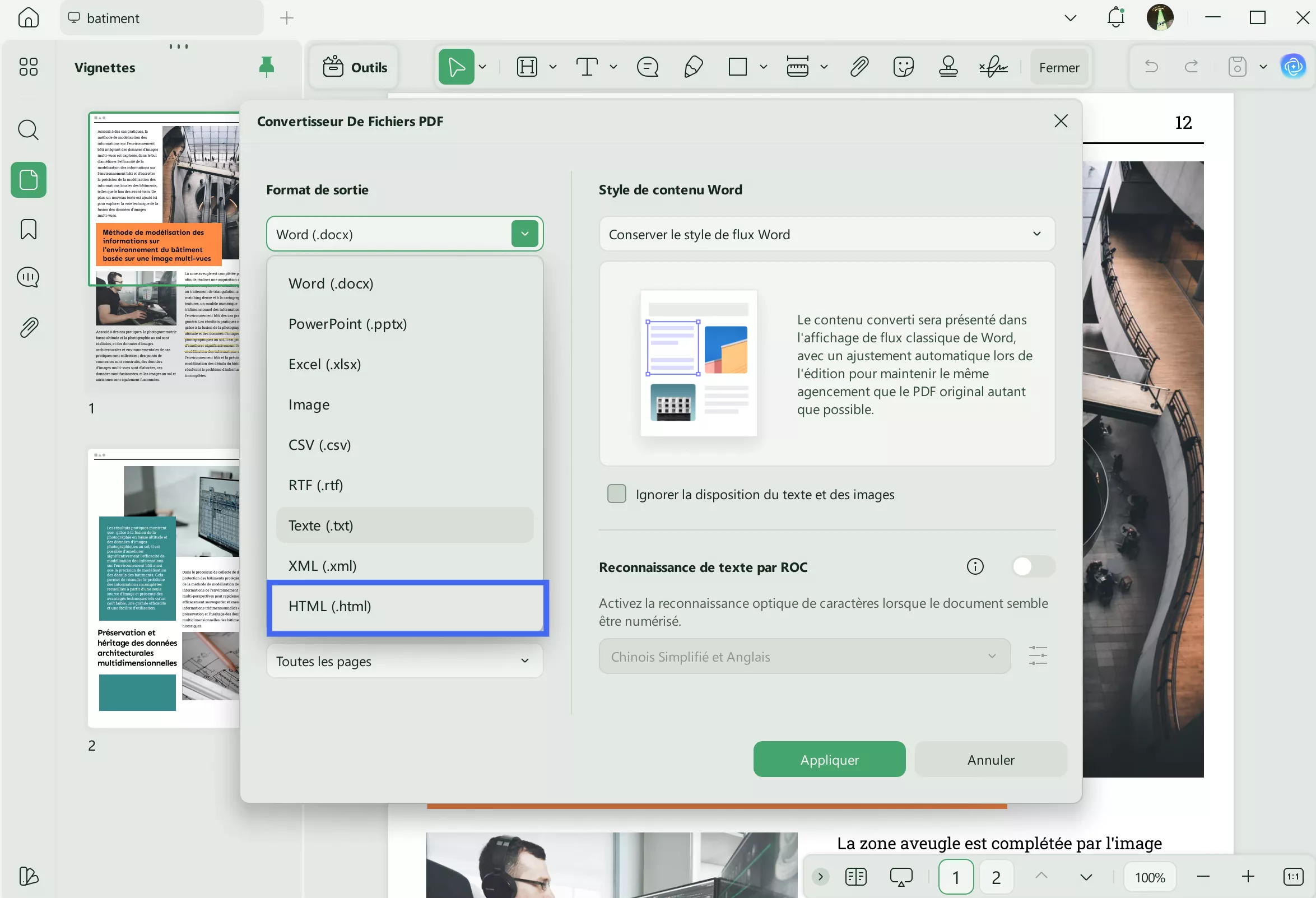 exporter pdf en html