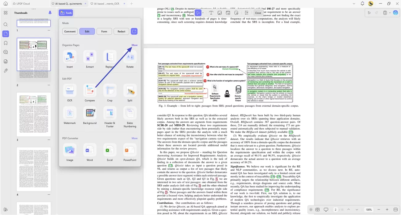 access the page organization tools