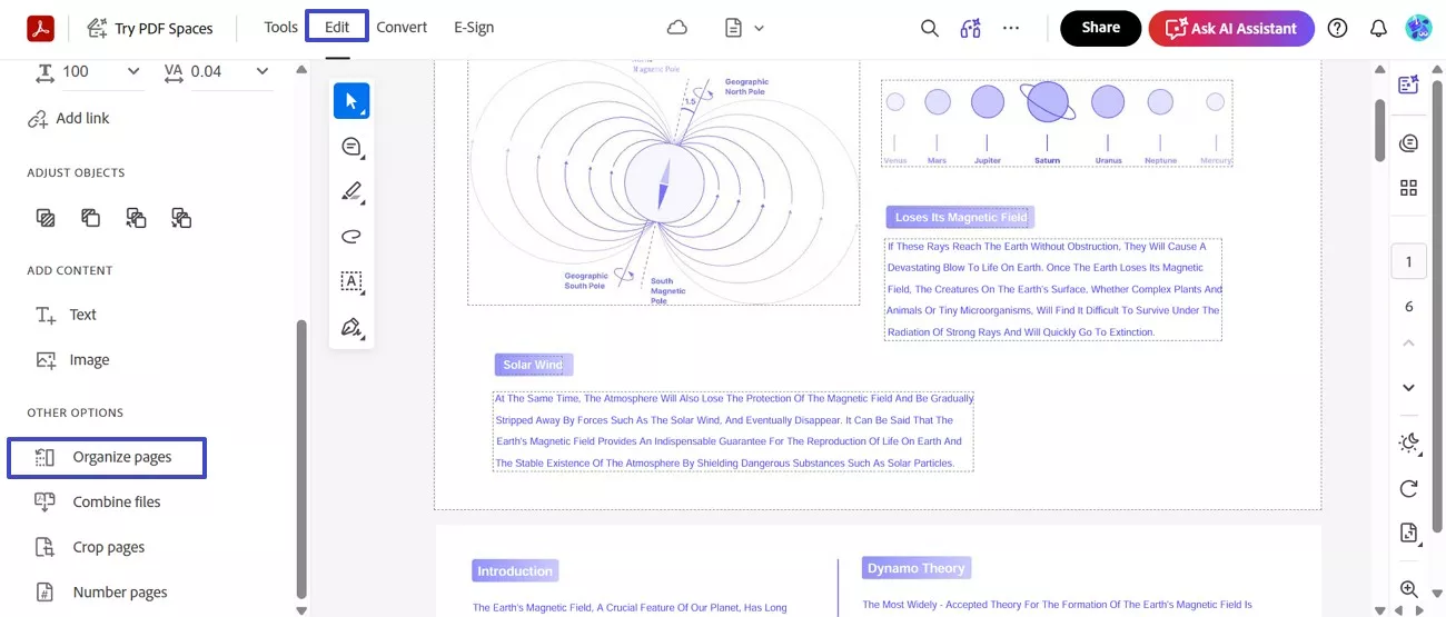 locate the organize pages